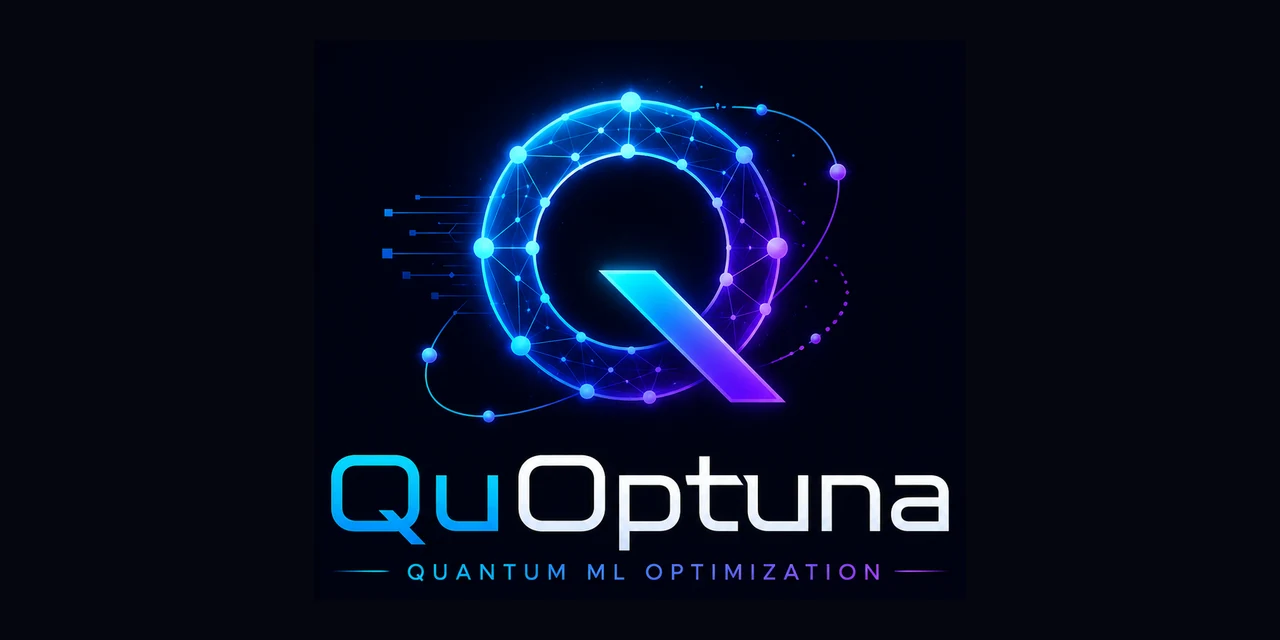 Official Quoptuna project artwork with its cyan and violet Q symbol and quantum machine-learning optimization wordmark.